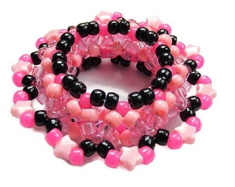 3D Pink Kandi Cuff, Stars, Disc Bracelet, Rave Plur Kandi