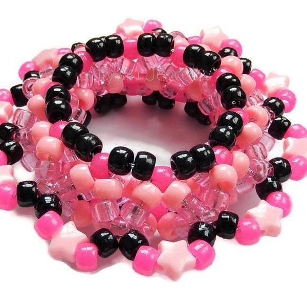 3D Pink Kandi Cuff, Stars, Disc Bracelet, Rave Plur Kandi