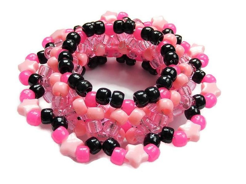 3D Pink Kandi Cuff, Stars, Disc Bracelet, Rave Plur Kandi image 1