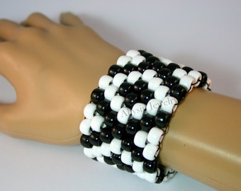 Black, White X Kandi Cuff, Kandy Bracelet, Raver Plur Diamond Pattern