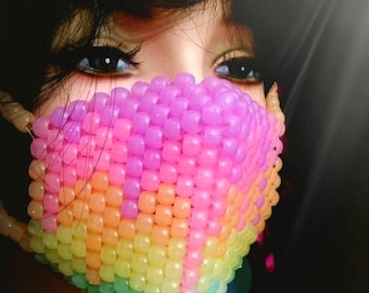 Glow Kandi Mask, Melting Rainbow Surgical Kandi Mask, Plur Rave