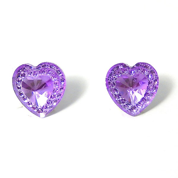 Bijou violet coeur boucles d’oreilles, boucles d’oreilles coeur violet, lilas cristal boucles d’oreilles