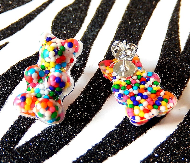 Gummy Bear Earrings Sprinkles Studs Resin Candy Posts Etsy