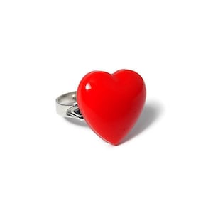 Red Heart Ring, Resin Adjustable Jewelry