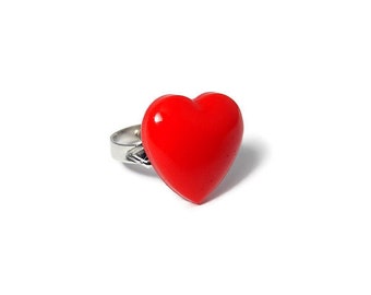 Red Heart Ring, Resin Adjustable Jewelry