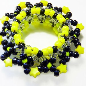 3D UFO Kandi, Neon Yellow Kandi Cuff, Star Disc Bracelet, Rave Plur