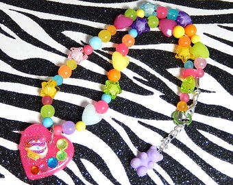 Neon Rainbow Necklace Kidcore Kawaii Rave Y2k 90s Aesthetic