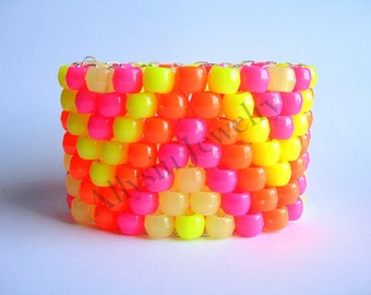 Neon Glow Kandi Cuff, Zig Zag Raver Plur, Glow in the Dark Zigzag Bracelet, Pink, Orange, Yellow