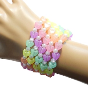 Glow Heart Kandi Bracelets, Fairy Kei Singles, Pastel Goth Kandi Jewelry