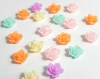 Tiny Flower Cabochons, Multi Color Lot, 8mm, Rose Cabochons