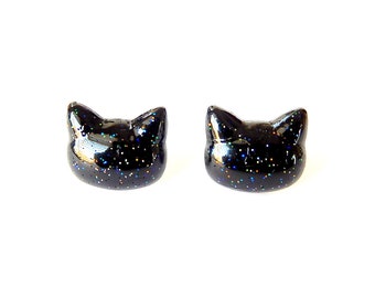 Black Cat Earrings, Glitter Kitty Studs