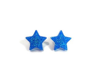 Blue Star Earrings, Neon Stud Earrings, Rave Jewelry, Celestial Studs