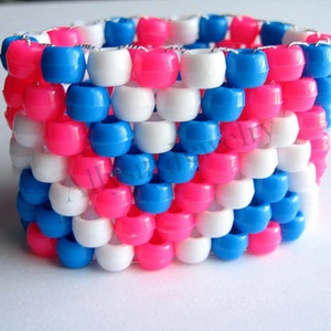 Zigzag Kandi Cuff, Pink Blue Bracelet, Plur Rave Jewelry, White Zig Zags image 2