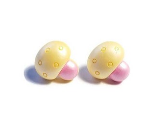 Yellow Mushroom Earrings, Fairycore Shroom Studs, Pastel Toadstools