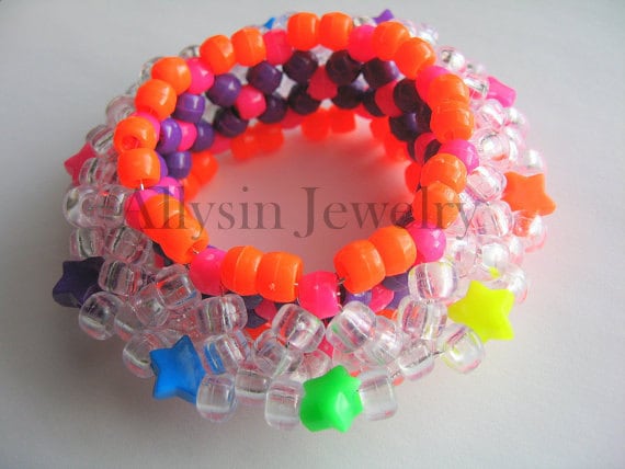 3D Star Kandi Cuff Neon Rainbow Bracelet Disc Style Rave Plur