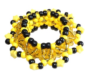 Yellow 3D Kandi Cuff, UFO Kandi, Star Disc Bracelet, Rave Plur