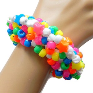 White Rainbow Kandi Cuff, Stars, Neon 3D Disc Bracelet, Rave Plur Kandi image 3