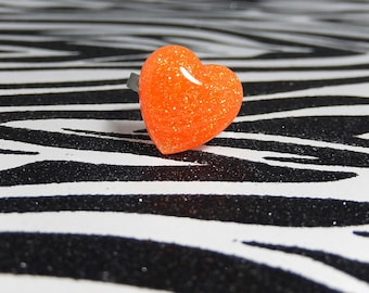 Orange Heart Ring, Neon UV Reactive, Resin Jewelry