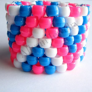 Zigzag Kandi Cuff, Pink Blue Bracelet, Plur Rave Jewelry, White Zig Zags image 1