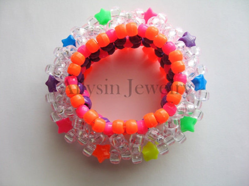 3D Star Kandi Cuff Neon Rainbow Bracelet Disc Style Rave Etsy