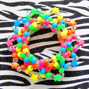 Neon Rainbow Kandi Cuff, Stars, 3D Disc Bracelet, Rave Plur Kandi
