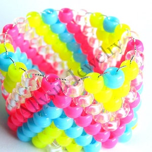 Bracelet neon Kandi Cuff, ZigZag Raver Plur, Hot Pink, Neon Yellow, Baby Blue Zig Zags image 5