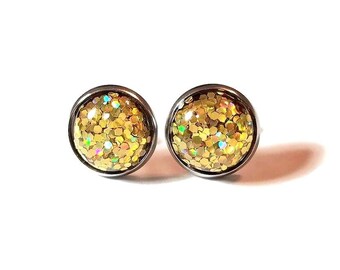 Gold Stud Earrings 14mm