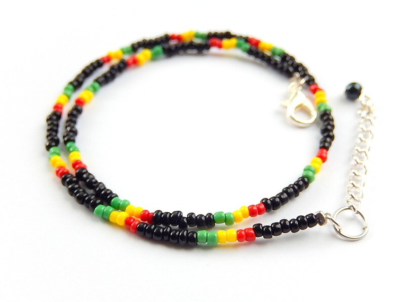 Rasta Choker Necklace, Seed Bead Necklace, 90s Retro Rave Jewelry image 4