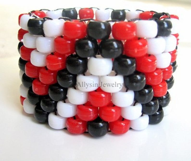 Red, Black Kandi Cuff Bracelet, ZigZag Kandy bracelet, Raver Plur, Edm Accessories image 2