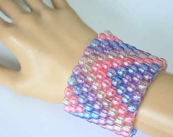 Transparent Pastel Kandi Cuff, Crystal Kandi Bracelet, Fairy Kei Raver Plur