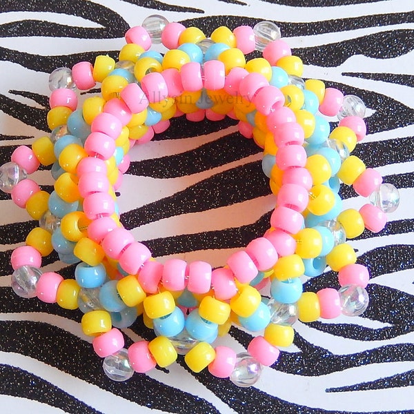 3D Pastel Kandi Cuff, Pink Yellow Blue Star Disc Bracelet, Rave Plur Kandi