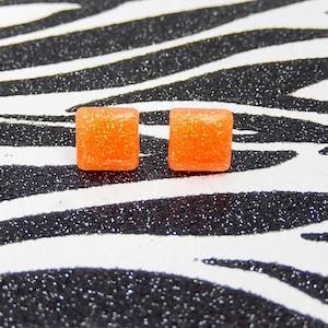 Orange Square Earrings, Neon Studs, UV Reactive Rave Jewelry