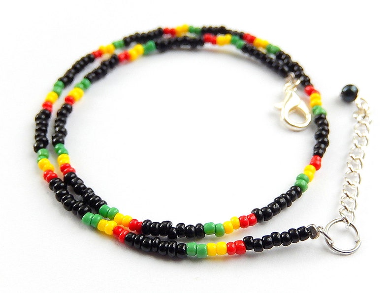 Rasta Choker Necklace, Seed Bead Necklace, 90s Retro Rave Jewelry image 2