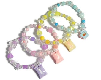 Candy, Pearl Beaded Charm Bracelets, Y2K Aesthetic, Kawaii Kandi