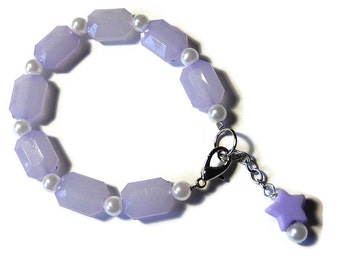 Purple Pearl Bracelet, Fairy Kei, Pastel Star Jewelry, Pastel Goth, Lavender Kawaii
