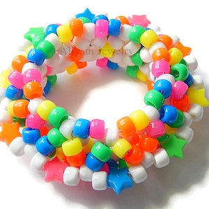 White Rainbow Kandi Cuff, Stars, Neon 3D Disc Bracelet, Rave Plur Kandi image 4