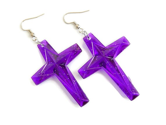 Purple 2024 cross earrings