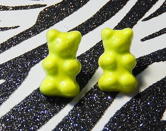 Lime Gummy Bear Earrings, Green Resin Studs, Candy Posts, Kawaii Mini Food Jewelry