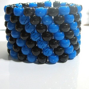 Black, Blue Kandi Cuff, Diagonal Raver Bracelet image 2