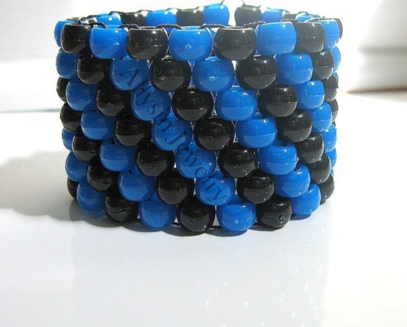 Black, Blue Kandi Cuff, Diagonal Raver Bracelet image 2