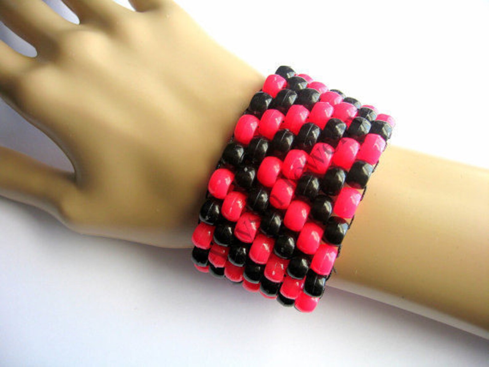 Pink Black Kandi Cuff Kandi Bracelet Neon Zigzag Cuff Etsy