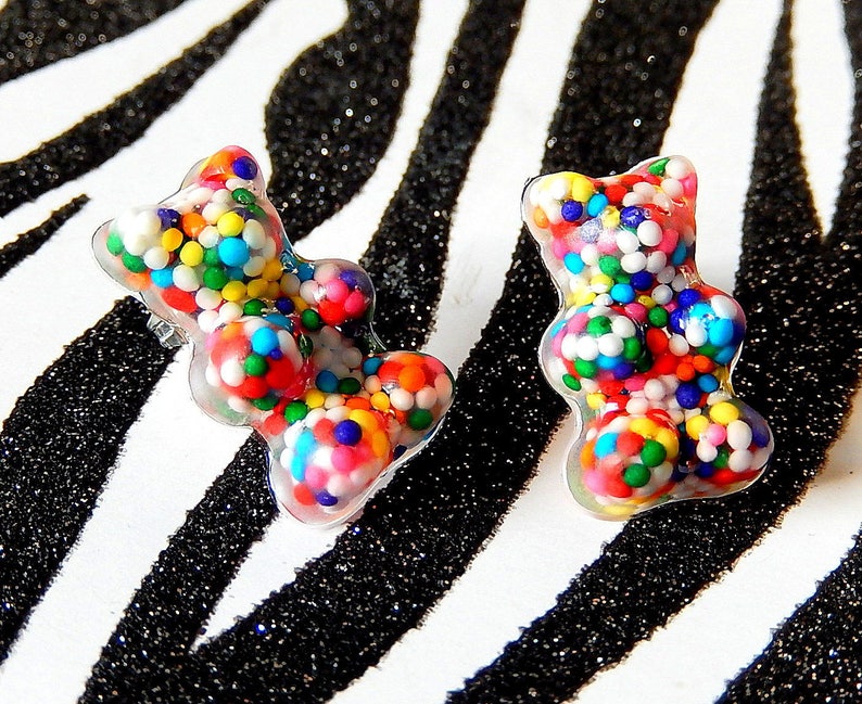 Gummy Bear Earrings Sprinkles Studs Resin Candy Posts Etsy