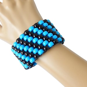 Schwarz, Blau Kandi Armreif, Diagonal Rave, Plur Armband, Kandi Kid