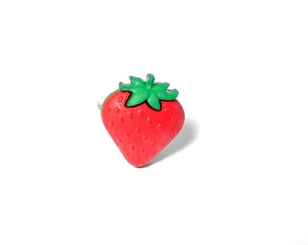 Red Strawberry Ring, Kawaii Adjustable Cottagecore Ring