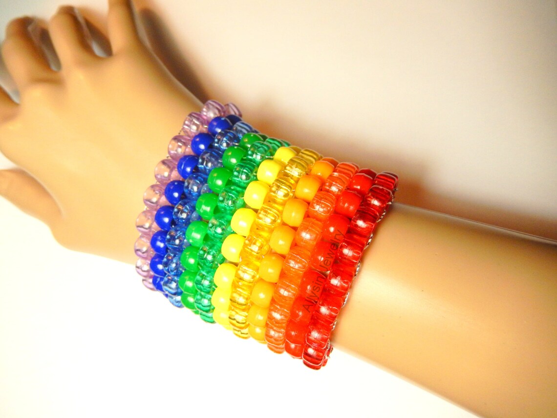 Rainbow Kandi Cuff Raver Bracelet Plur Kandy Etsy