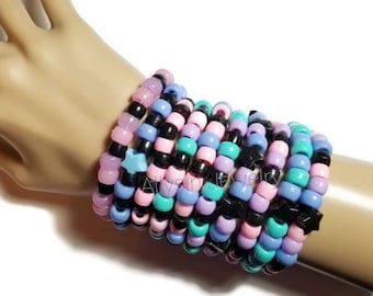 Black Pastel Kandi Bracelets, Pastel Goth Bracelets, Fairy Kei,  Rave Grunge Jewelry