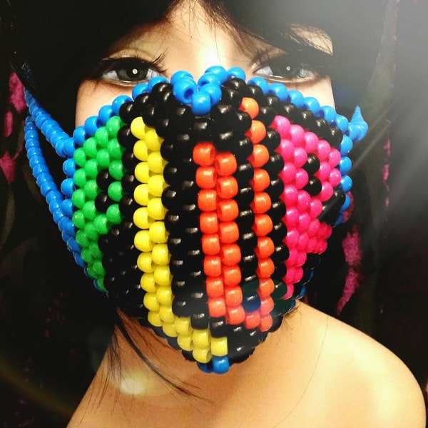PLUR Kandi Mask, Neon Surgical Mask, Rave Mask, Black and Blue