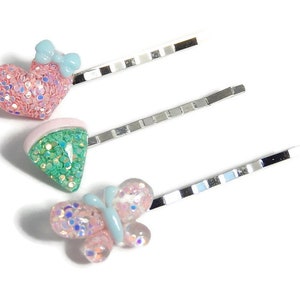 Pastel Sparkle Hair Pins, Heart and Butterfly Bobby Pins, Y2K Kawaii Hair Accessories image 3