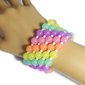 Rainbow Glow Kandi Bracelets, Beaded Singles, Rave Plur, Blacklight Reactive