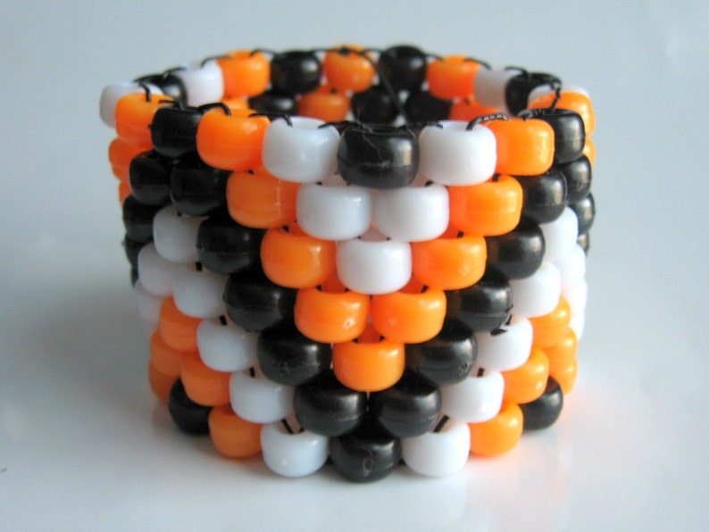 Halloween Kandi Cuff, Stretch Bracelet, Orange Black Kandy, Rave Plur Edm Accessories 